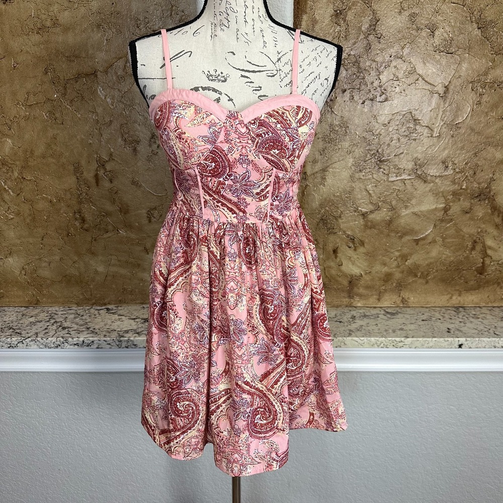BOG Collective Sundress Women's Small Pink Paisley Spaghetti Strap Fit Flare NWT